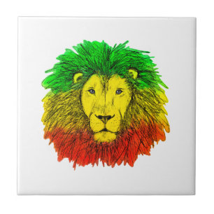 Carreau Tête de lion Rasta rouge jaune vert dessin Jamaïqu