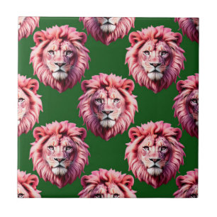 Carreau Tête de lion rose motif animal design vert