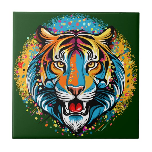 Carreau Tête de tigre couleurs arc-en-ciel peinture taches (Devant)