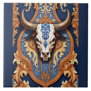 Carreau Tête de vache aspect cuir travaillé western