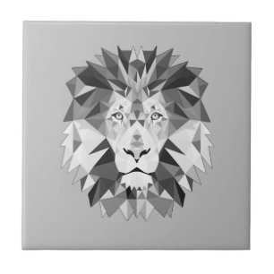 Carreau Tête géométrique argentée de lions