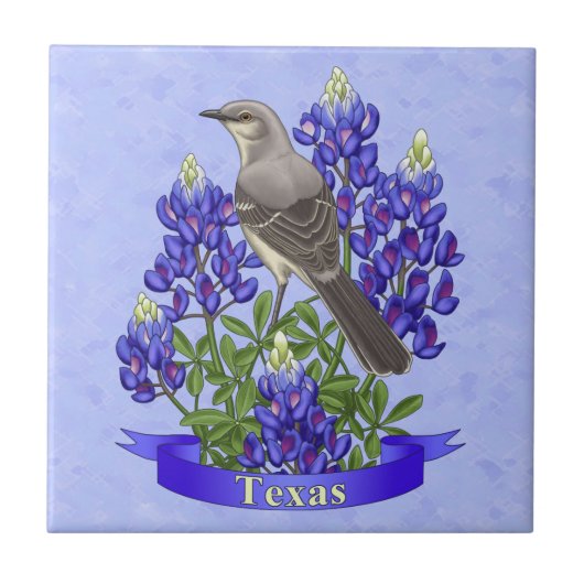 Carreau Texas State Mockingbird & Bluebonnet Flower (Devant)