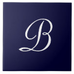 Carreau Texte du script B Monogramme bleu marine et blanc<br><div class="desc">Monogramme bleu et blanc marine. Blanc initial B sur bleu marine.</div>