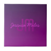 Carreau Texte Monogrammé Moderne Éditable & Ombre Violet (Devant)