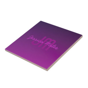 Carreau Texte Monogrammé Moderne Éditable & Ombre Violet