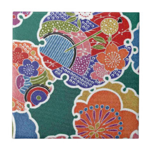 Carreau Textile japonais de KIMONO, motif de fleuron