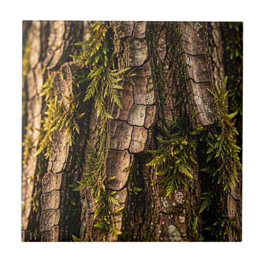 Carreau Texture de forêt d'écorce d'arbre moussu (Devant)