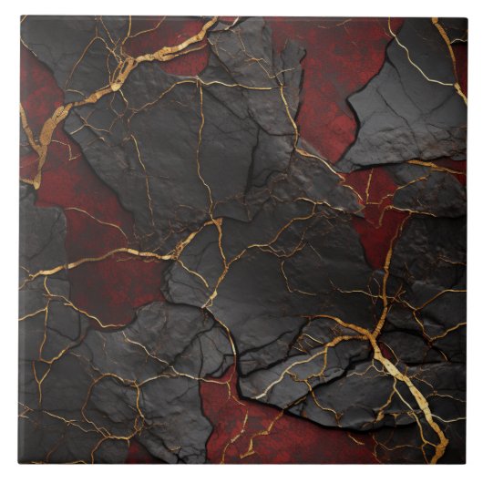 Carreau Texture de pierre fissurée, rouge noir et or (Devant)