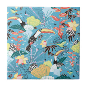 Carreau Texture tropicale avec des toucans et des colibris