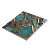 Carreau Textured Floral Artwork in Turquoise and Gold (Côté)