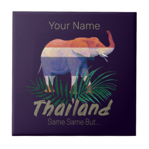 Carreau Thaïlande Elephant Drapeau Jungle Feuille Souvenir