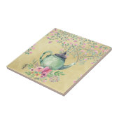Carreau Théière d'aquarelle et or élégants de fleurs (Côté)