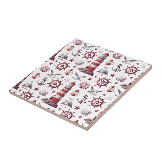 Carreau Thème nautique - Phare, Corail, Marine (Côté)