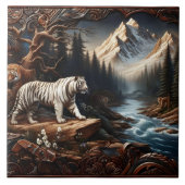 Carreau Tigers majestueux du Bengale dans le paysage monta (Devant)