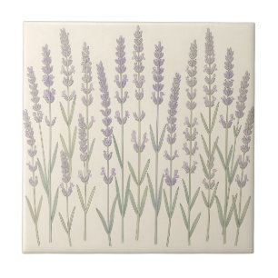 Carreau Tiges de Lavande Élégantes Botanique Violet Clair
