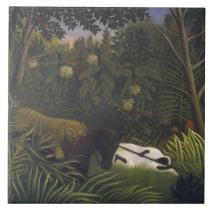 Carreau Tigre attaquant un cheval et un homme de couleur