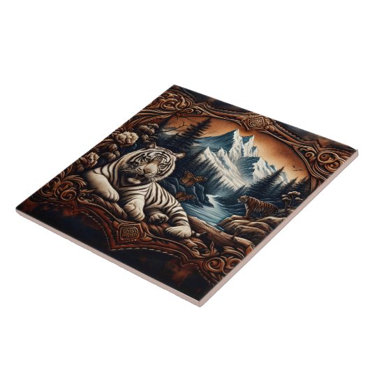 Carreau Tigre blanc du Bengale reposant par un courant de (Côté)