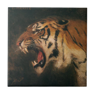 Carreau Tigre du Bengale vintage grand félin rugissant, an