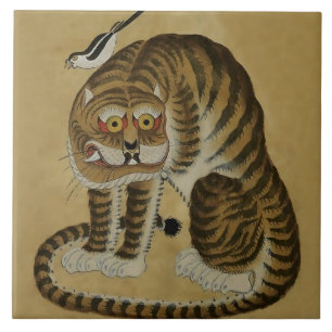 Carreau Tigre tapi sous Minhwa avec pie