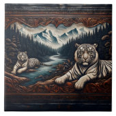 Carreau Tigres du Bengale dans les montagnes sereines (Devant)