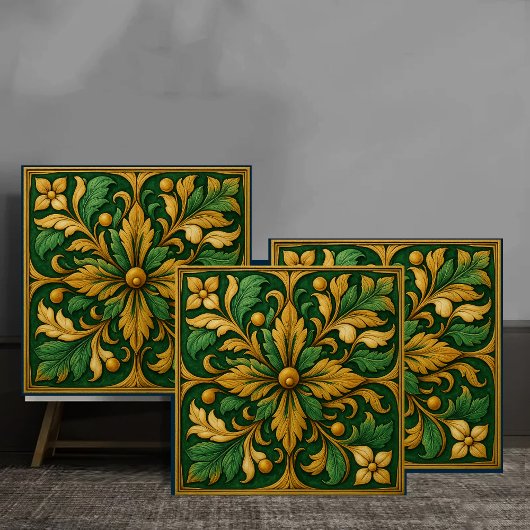 Carreau Tile de ornamento floral oriental - Verde