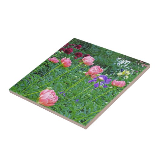 CARREAU TILE/TRIVET, "BANC BLANC DANS PEONY GARDEN" (Côté)