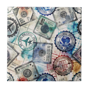Carreau Timbre de passeport rustique motif voyage (2)
