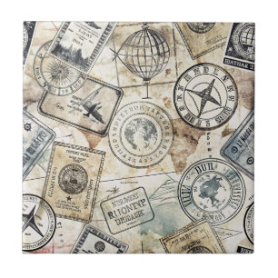 Carreau Timbre de passeport rustique motif voyage (4)