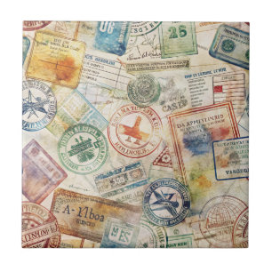 Carreau Timbre de passeport rustique motif voyage (6)