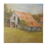 Carreau Tin Roof Grange<br><div class="desc">Toit en étain de Marilyn Wendling. Grange avec toit en étain rouge-orange à la campagne.</div>