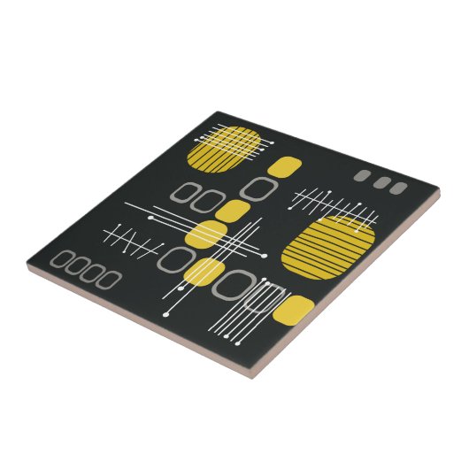 Carreau Tissu Abstrait atomique noir jaune (Côté)