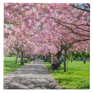 Carreau Tissu céramique cerise fleurie