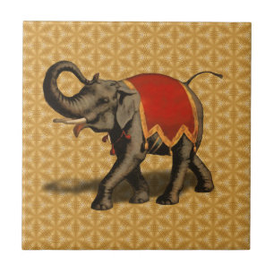 Carreau Tissu de l'éléphant d'Asie w/Red