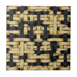 Carreau Tissu Tressé en Rotin Noir Naturel 
