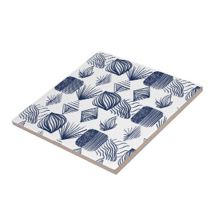 Carreau Tissu Tribal des Caraïbes : blanc, bleu marine