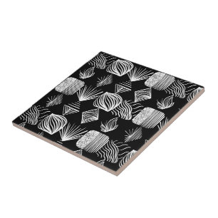 Carreau Tissu Tribal des Caraïbes en gras - noir et blanc,