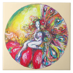 Carreau TITANIA ASSISE SUR UNE FLEUR ROUGE Fantaisie Ivoir