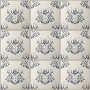Carreau Toile Bleu Français Vintage Paon Lapin Et Coq