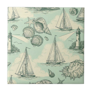 Carreau Toile de bord de mer avec phares, voiliers