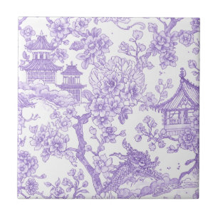 Carreau Toile de chinoiserie violette dragon fleur de ceri