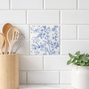 Carreau Toile de Jouy Florale Bleue Vintage