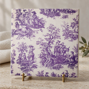 Carreau Toile de Jouy florale violette vintage monogramme