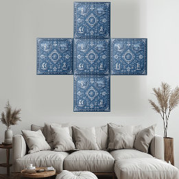 Carreau Toile de Jouy Héritage Pastoral Bleu Campagnard Ru