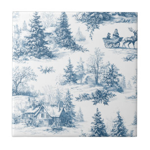 Carreau Toile de Jouy hivernale vintage - Noël classique
