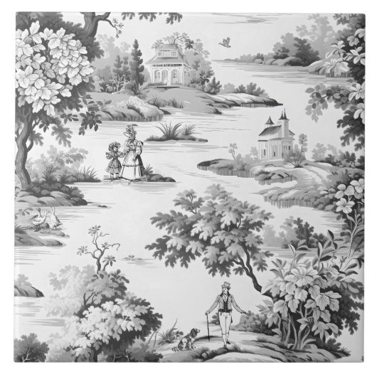 Carreau Toile de jouy, noir et blanc, porcelaine, (Devant)