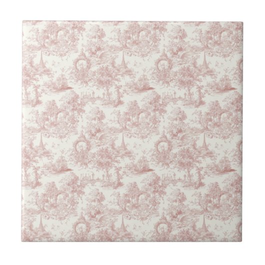 Carreau Toile de Jouy Romantique Rose Paysage Campagnard ( (Devant)