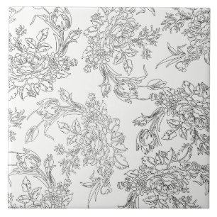Carreau Toile floral blanc et noir classique