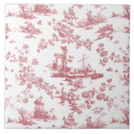 Carreau Toile vintage Florale de Jouy-Pink<br><div class="desc">Belle toile de jouy sans soudure motif adaptée d'un modèle anglais gravé par John Munns vers 1770 avec ruines classiques, port maritime, berger et guirlandes florales. Rose sur arrière - plan blanc.</div>
