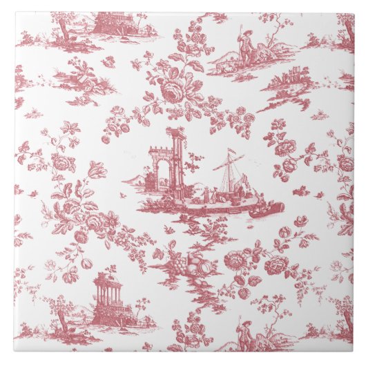Carreau Toile vintage Florale de Jouy-Pink (Devant)