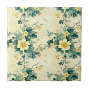 Carreau Tonalité Douce Beige et Bleu Vert Fleurie de Cotta